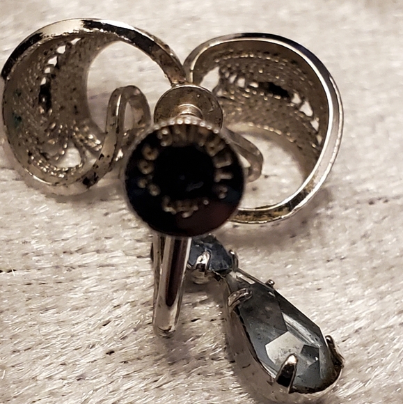 Vintage Signed Ann Lee Sterling Silver Fillagree Blue Crystal Clip On Earrings - Picture 12 of 12